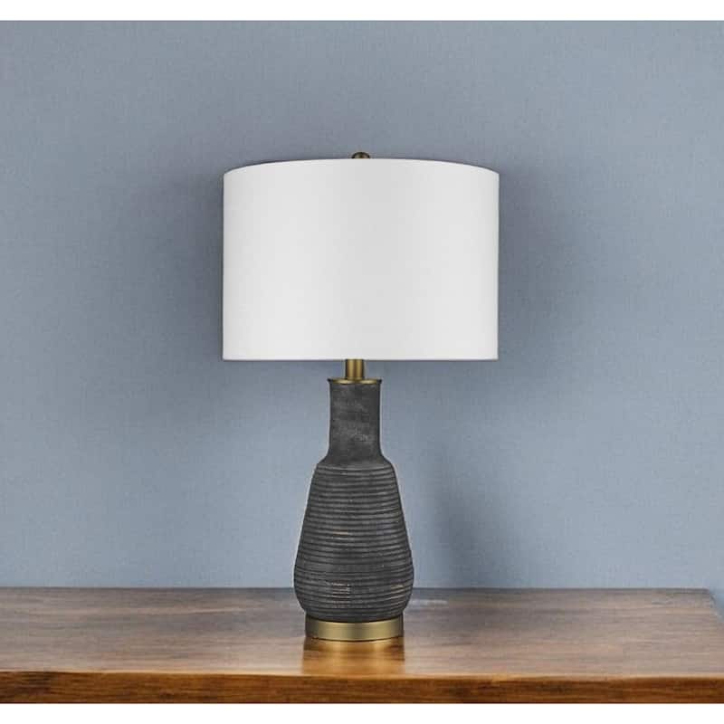 Distressed Black and Gold Ceramic Lamp with White Drum Shade - 15” x 15” x 25.75” - Black-White-Gold