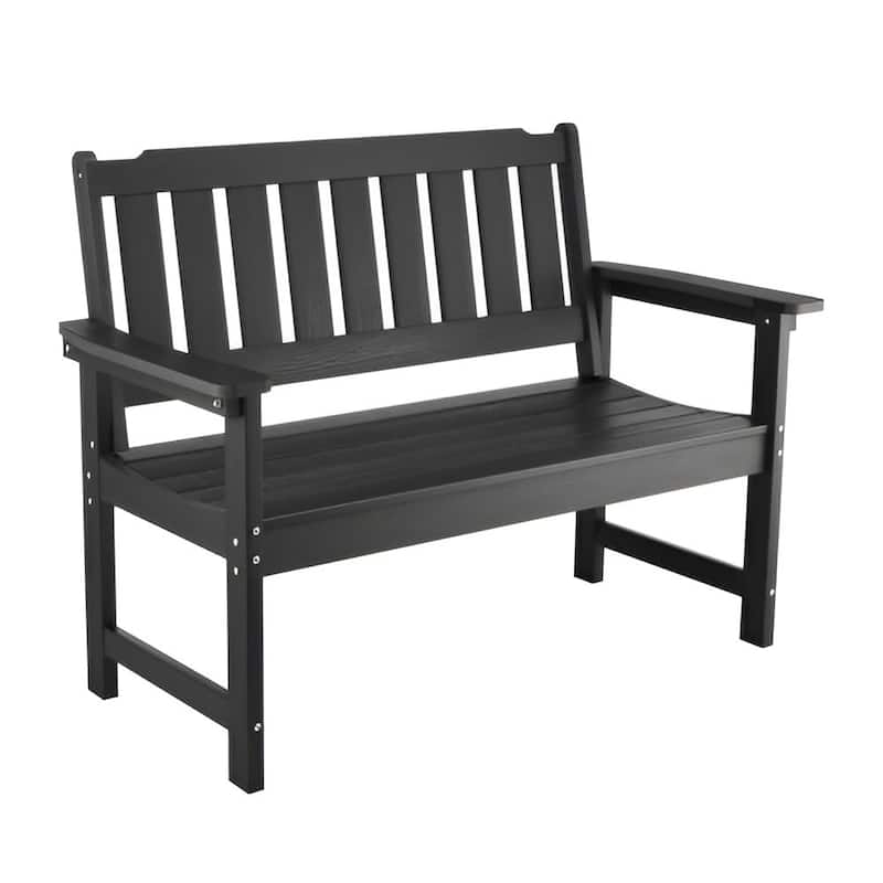 50.5-Inch Black Outdoor Bench with Backrest Armrests for Porch Patio Garden and Backyard Relaxation - 50.5” x 24.4” x 36.6”