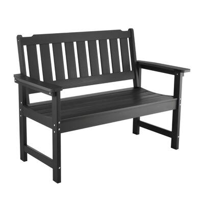 50.5-Inch Black Outdoor Bench with Backrest Armrests for Porch Patio Garden and Backyard Relaxation - 50.5” x 24.4” x 36.6”