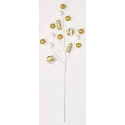 27" Glittered Ball & Candy Spray, Gold, Set of 3 - Gold