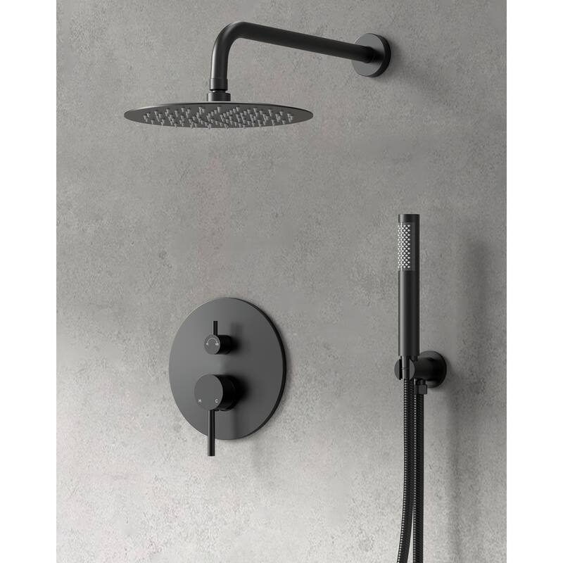 GRANDJOY Wall Mounted Shower System 10" Rainfall Shower Head with Handheld Spray - Matte Black