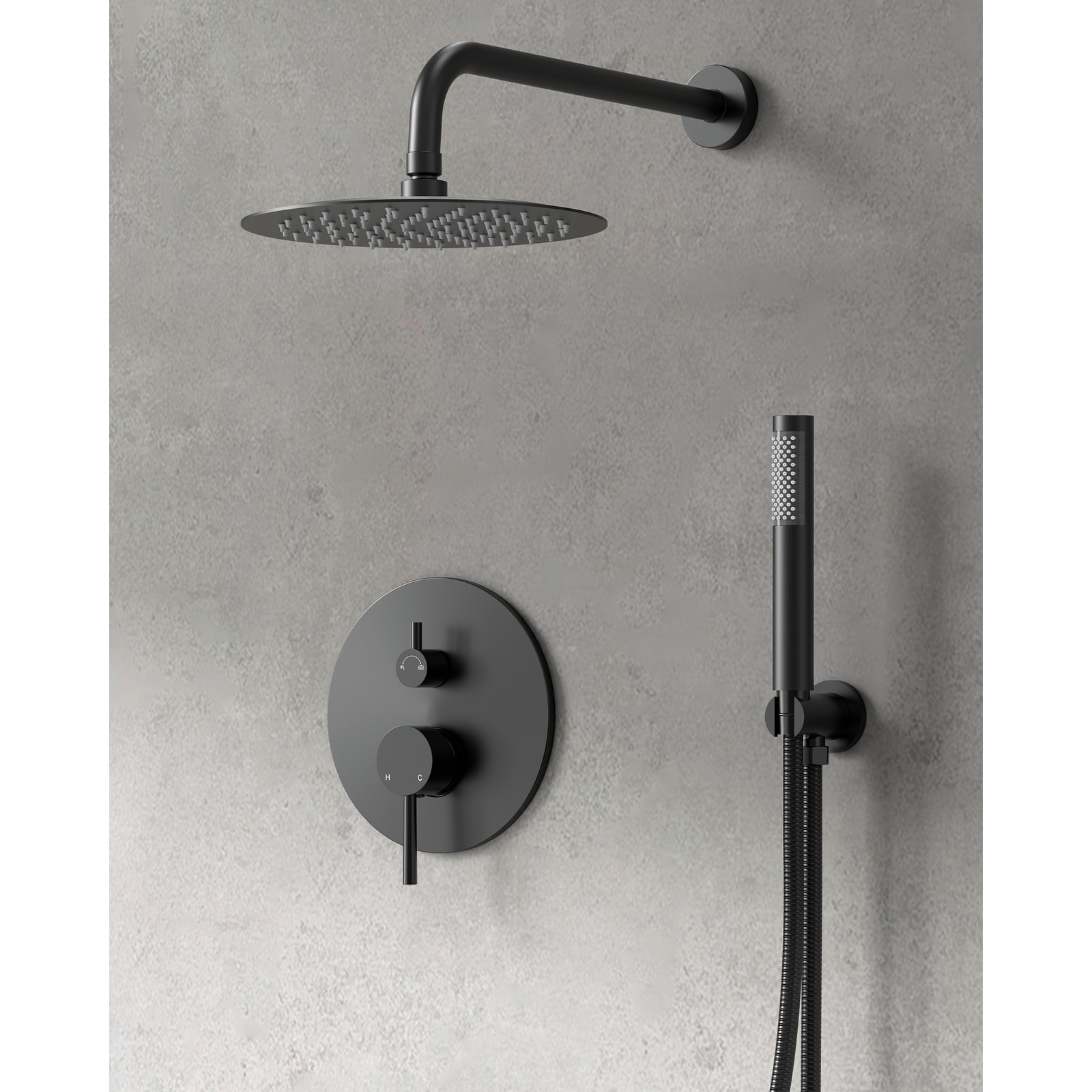 GRANDJOY Wall Mounted Shower System 10" Rainfall Shower Head with Handheld Spray