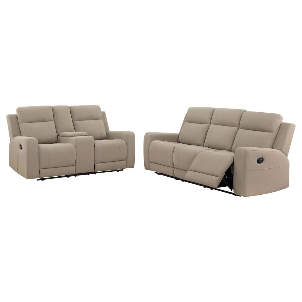 Krio 2pc Manual Reclining Sofa and Loveseat Set, Brown Faux Leather
