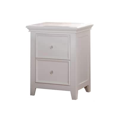 Pine Wood Nightstand with 2 Drawers, White