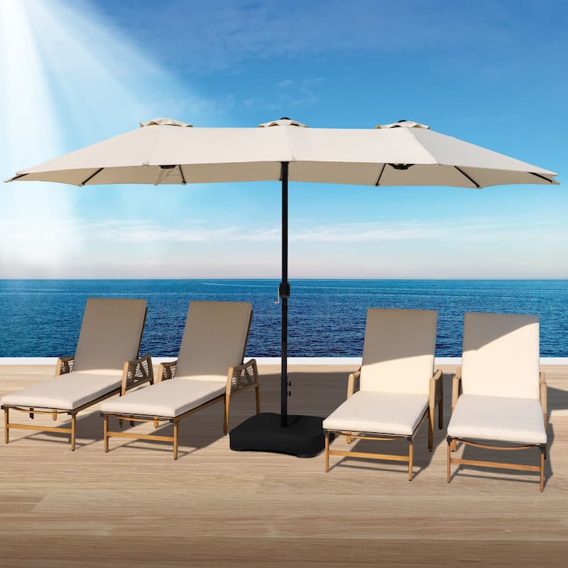 15FT Double-Sided Patio Umbrella with Umbrella Base and 2 Sandbags