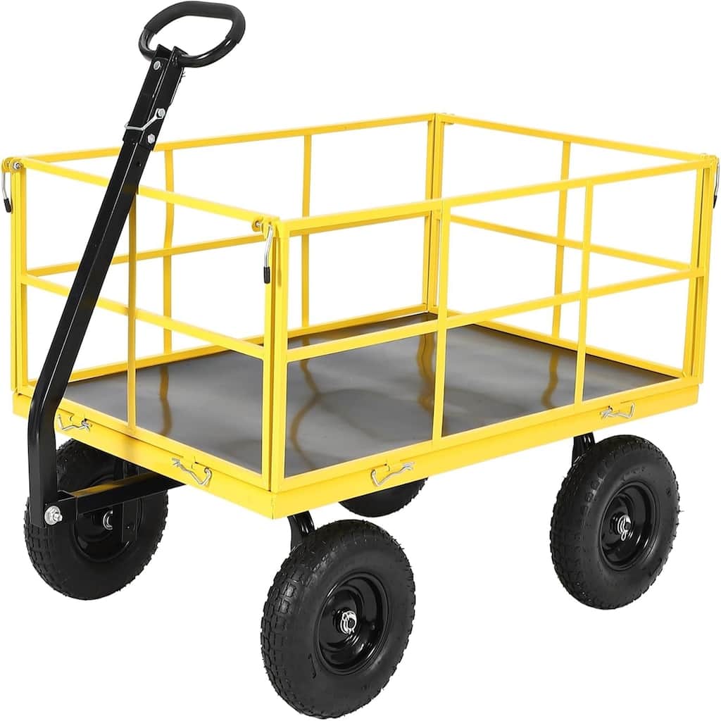 1500-lb Capacity Steel Mesh Garden Cart with Removable Sides and Wheels Yellow