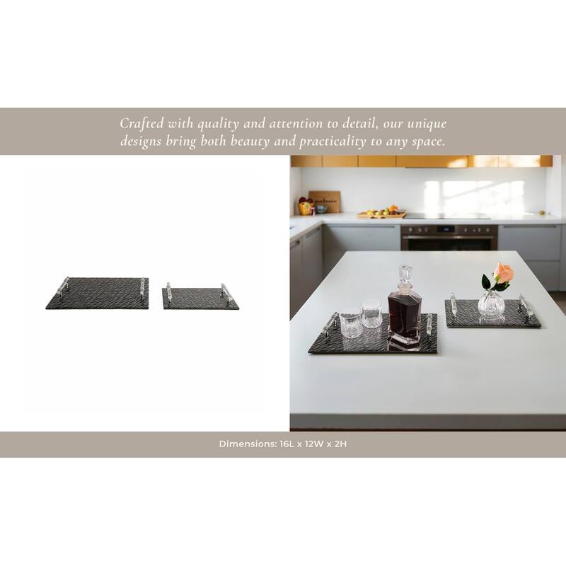 Glass Serving Trays with Modern Handles Stylish Accent (Set of 2) - 16" x 12" x 2"