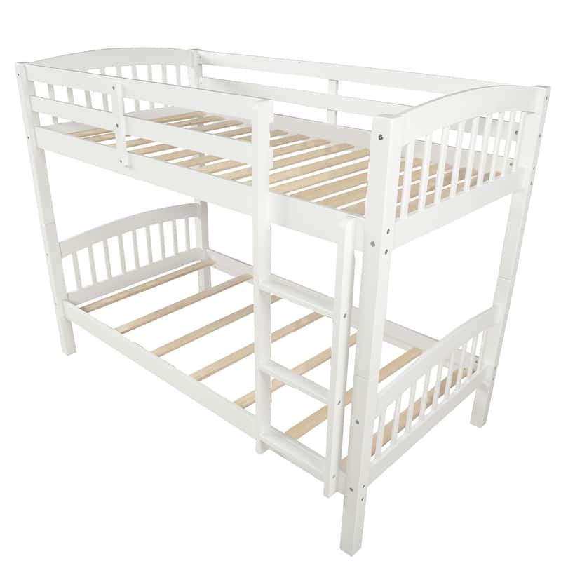 Twin over Twin Solid Wood Bunk Bed with Ladder and Fence