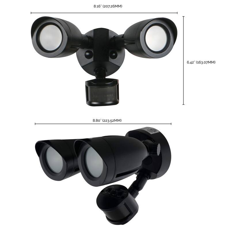LED Security Light Dual Head With Motion Sensor Black Finish 3000K
