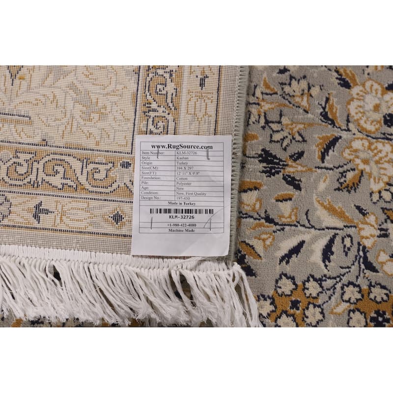Traditional Grey Kashan Turkish Area Rug Machine Made Floral Carpet - 9'9" x 12'11"