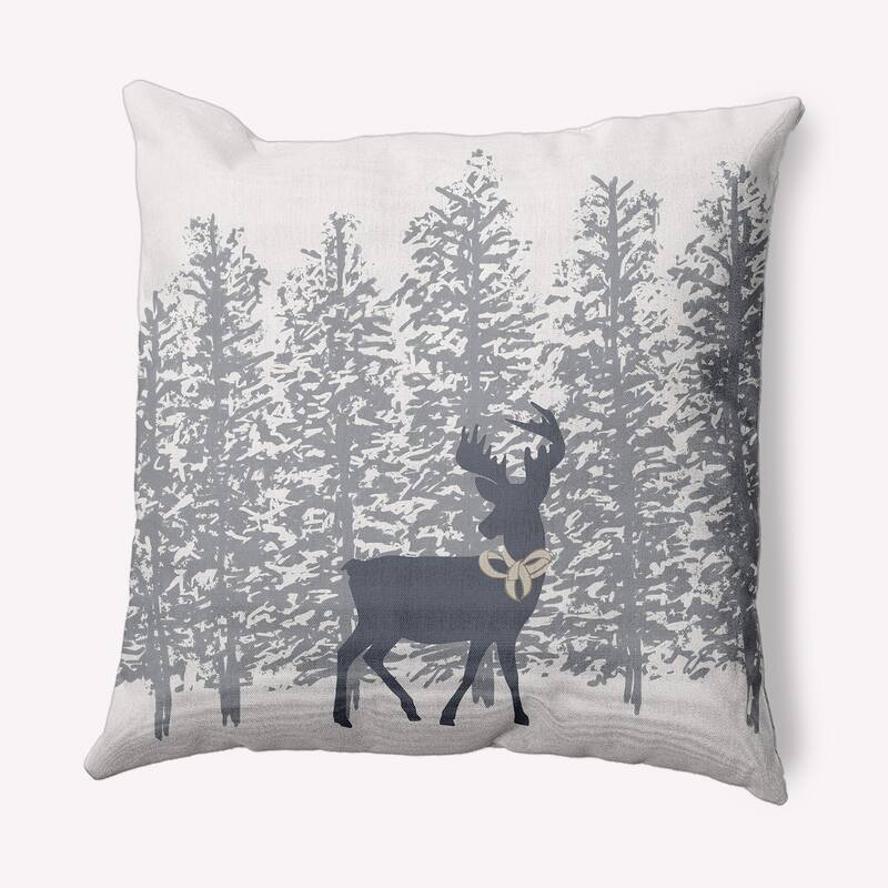 Reindeer Through the Woods Christmas Indoor/Outdoor Throw Pillow - 20" x 20" - Steel