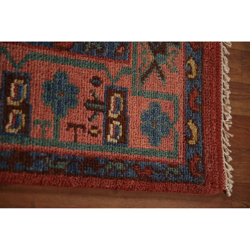 Geometric Orange Sirjan Area Rug Handmade Wool Carpet - 7'9"x 9'9"