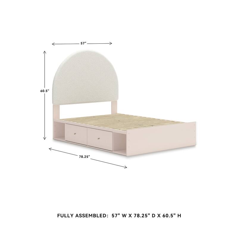 Signature Design by Ashley Wistenpine Pink/Cream Full Upholstered Panel Platform Bed with Storage