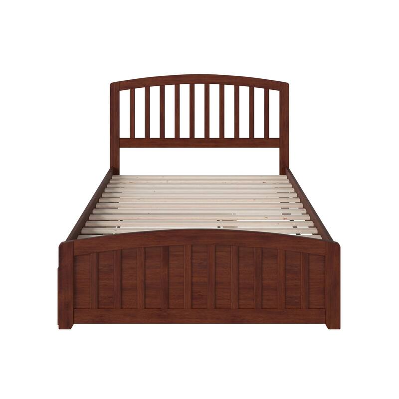 Full Platform Bed with Trundle - Coastal Style Bedroom Furniture - Walnut Finish - Twin Size - HomeStock