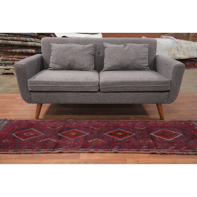 Hand Knotted Oriental 100% Wool Carpet Traditional Tribal Red Balouch Runner Rug - 7' 1'' X 1' 11''