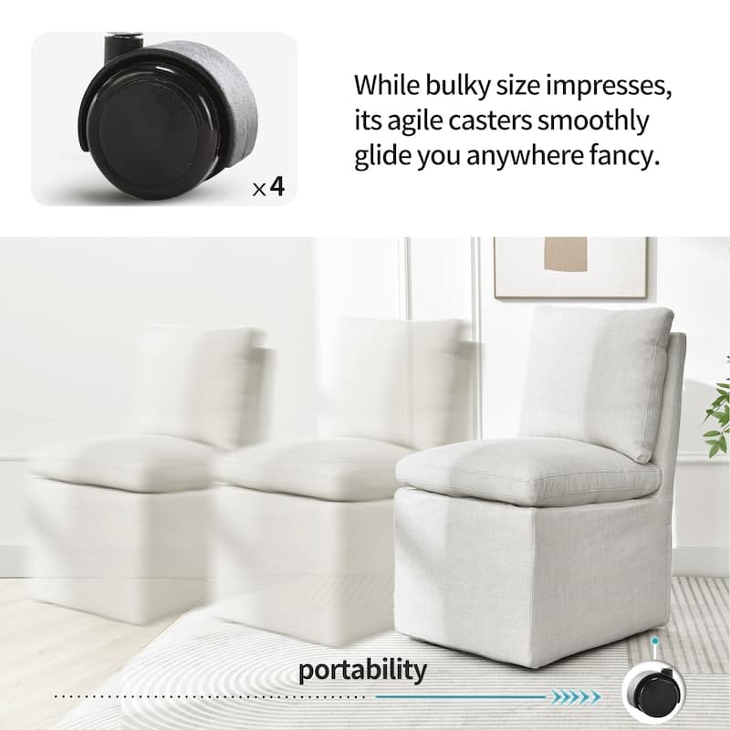 Upholstered Swiveling Rolling Linen Dining Chair