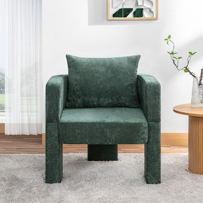 Modern 3-Leg Chenille Accent Chair with Ergonomic Arms & Removable Pillow, Plush Small Space Armchair, Single Sofa Chair