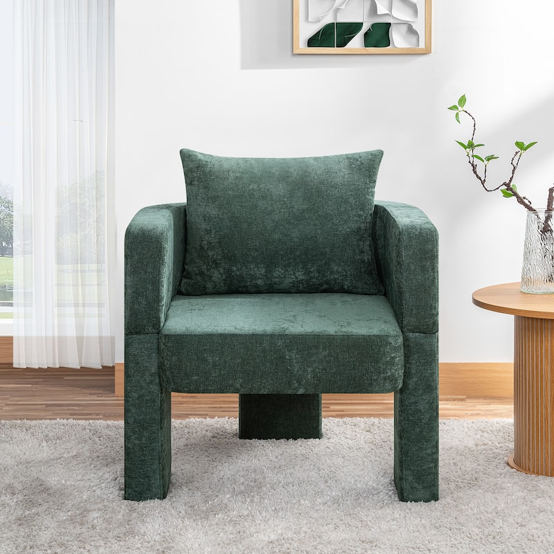 Modern 3-Leg Chenille Accent Chair with Ergonomic Arms and Removable Pillow