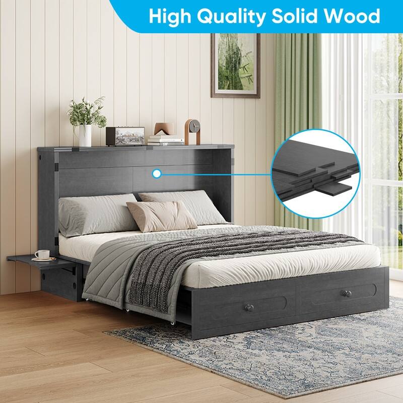 Mixoy Queen Murphy Bed Chest with Charging Station and Storage Drawer,No Mattress