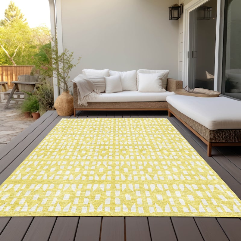 Machine Washable Indoor/ Outdoor Contemporary Imprints Chantille Rug - Yellow - 9' x 12'