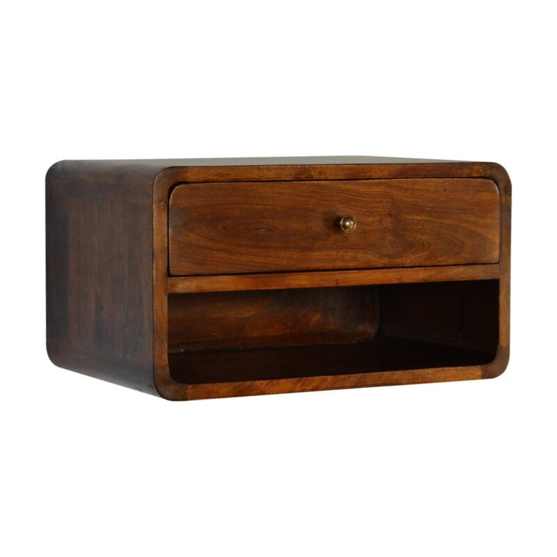 Curved Floating Bedside Table in Chestnut Brown