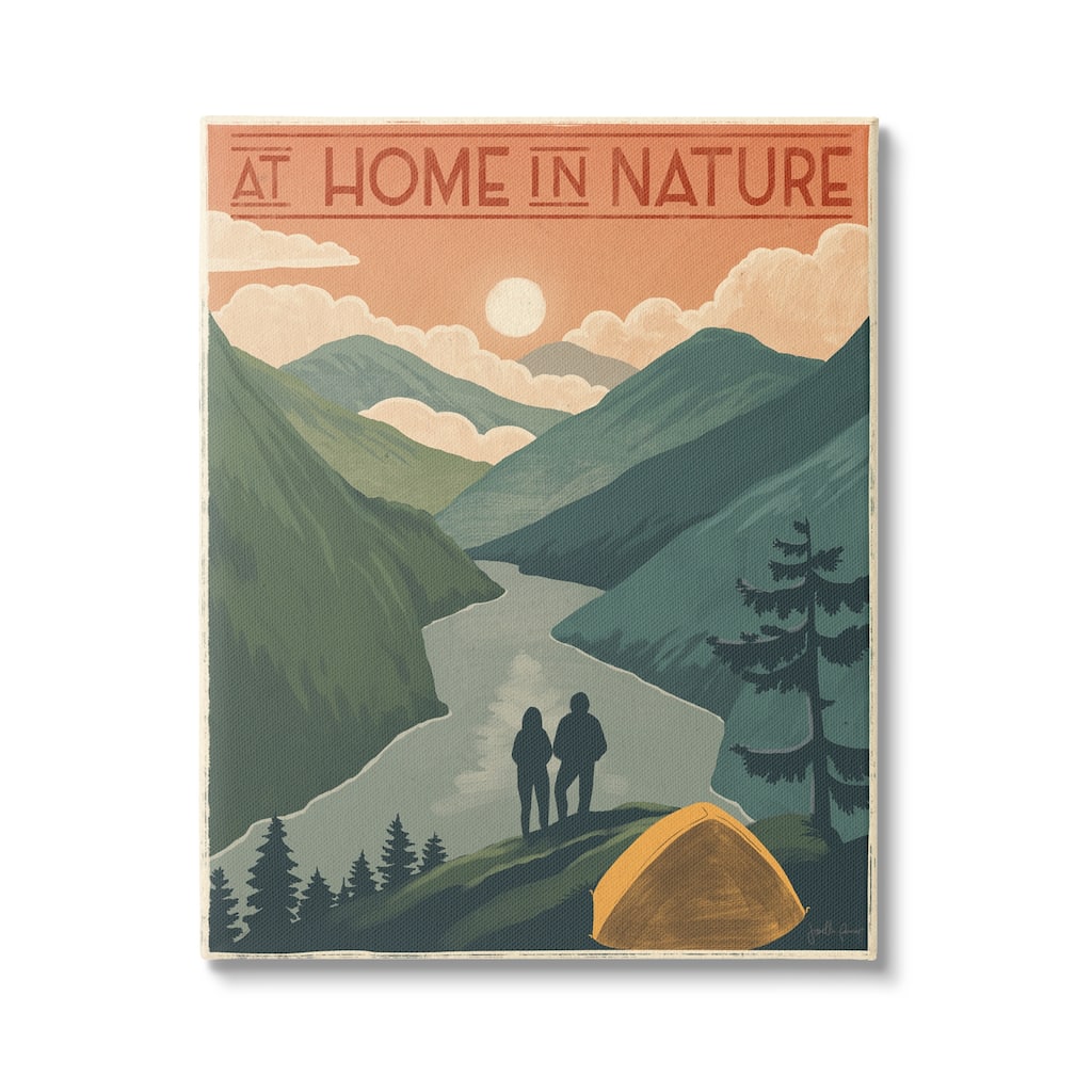 Stupell At Home In Nature Phrase Camping Tent Mountains Canvas Wall Art - Green