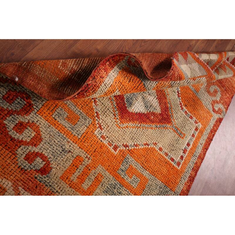 Transitional Oushak Oriental Vintage Runner Rug Handmade Wool Carpet - 3'2"x 11'9"