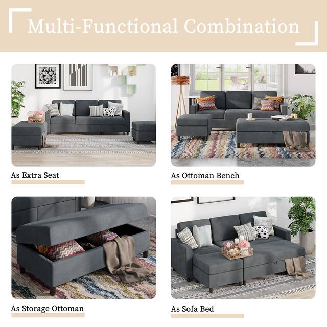 Futzca Modern L-shaped Convertible Sectional Sofa w/ Reversible Chaise