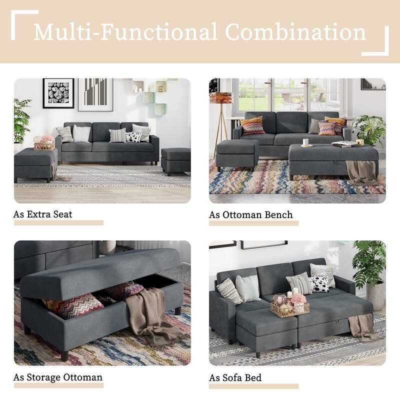 Futzca Modern L-shaped Convertible Sectional Sofa w/ Reversible Chaise