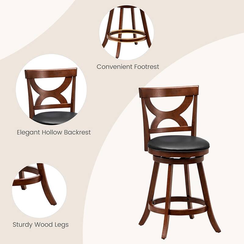 Gymax 2pcs 24'' Bar Stools Swivel Counter Height w/ PVC Leather