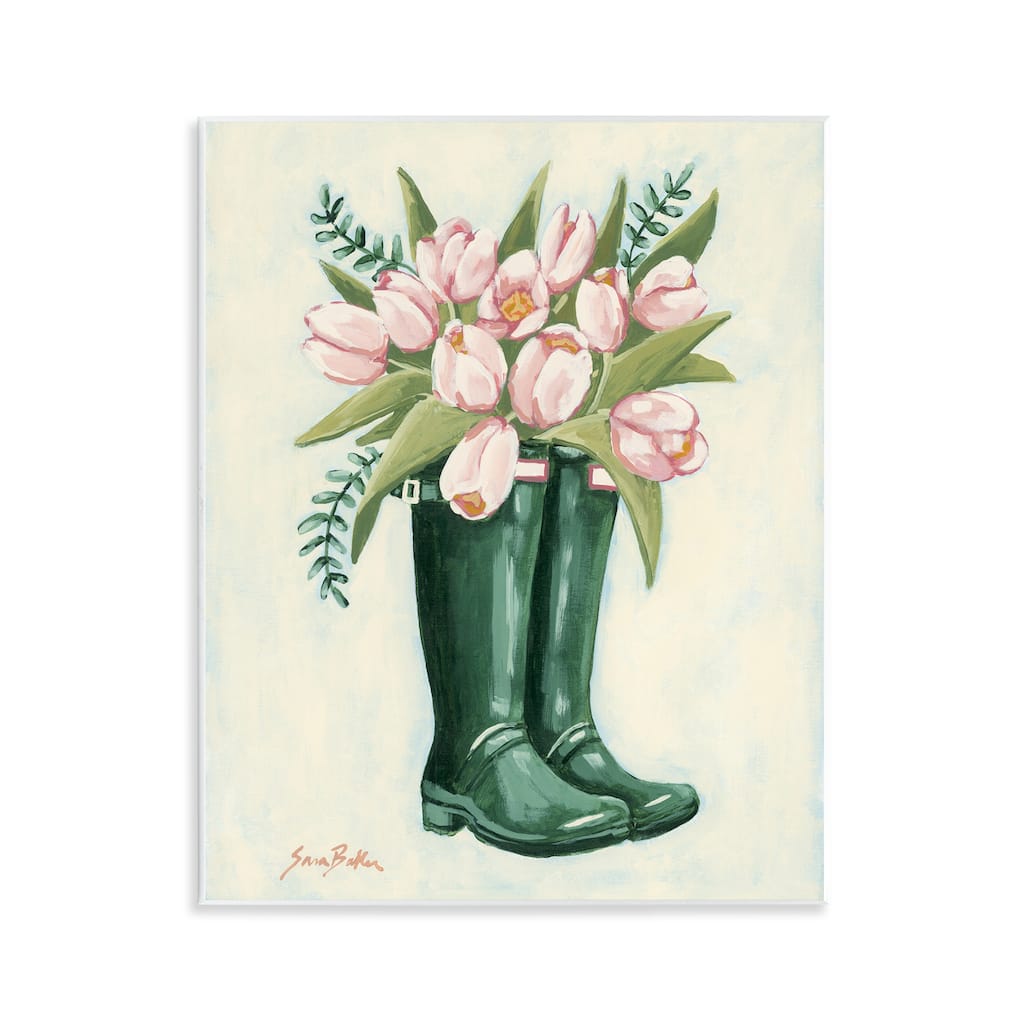 Stupell Tulips in Rain Boots Wall Plaque Art Design By Sara Baker