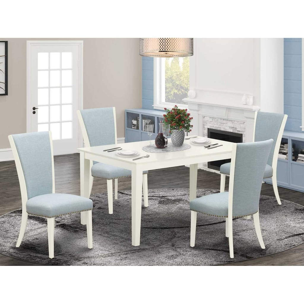 5-Piece Linen White Finish Solid Wood Top - Dining Room Set - Seats 4