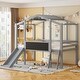 preview thumbnail 1 of 34, Roomfitters Twin Size Loft Bed with Ladder and Slide, House Bed with Blackboard and Light Strip for a Fun and Functional Space Gray