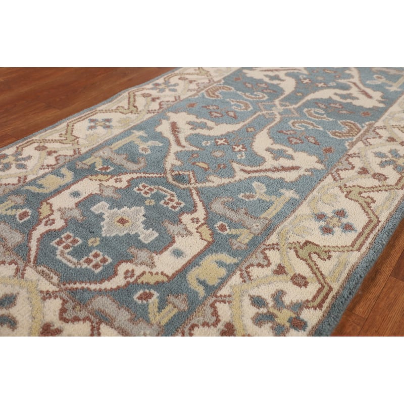 Light Blue Oushak Runner Rug Hand-Knotted Transitional Wool Carpet - 2'5"x 12'0"