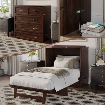 Northfield Twin XL Murphy Bed Chest with Mattress in Burnt Amber