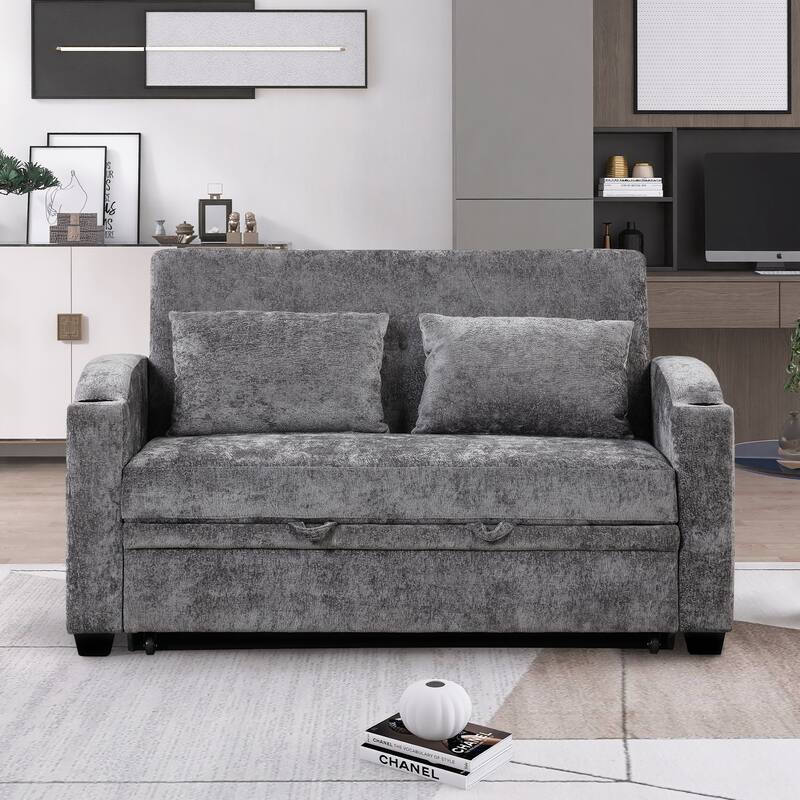 Versatile 3-in-1 Pull Out Sofa Bed with Adjustable Backrest, Loveseat Couch Bed Sofa Bed with Reclining Back - Gray