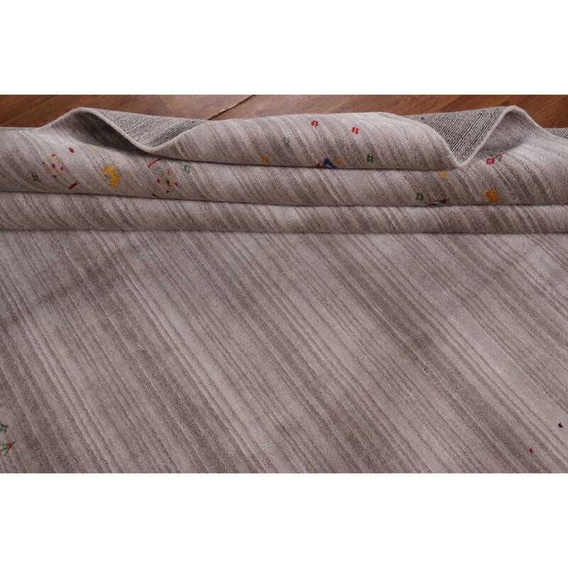 Striped Gabbeh Oriental Square Area Rug Handmade Silk Carpet - 7'11" x 7'9"