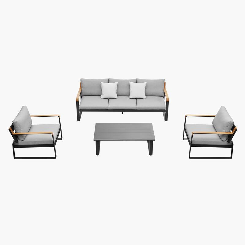 HIGOLD Denea Aluminum Patio Conversation Set, Outdoor Furniture Sofa with Coffee Table