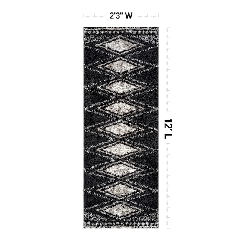 Geometric Grid Shag Rug - Anthracite Dark Gray - Medium Pile - Durable for Living Room, Bedroom, or Entryway