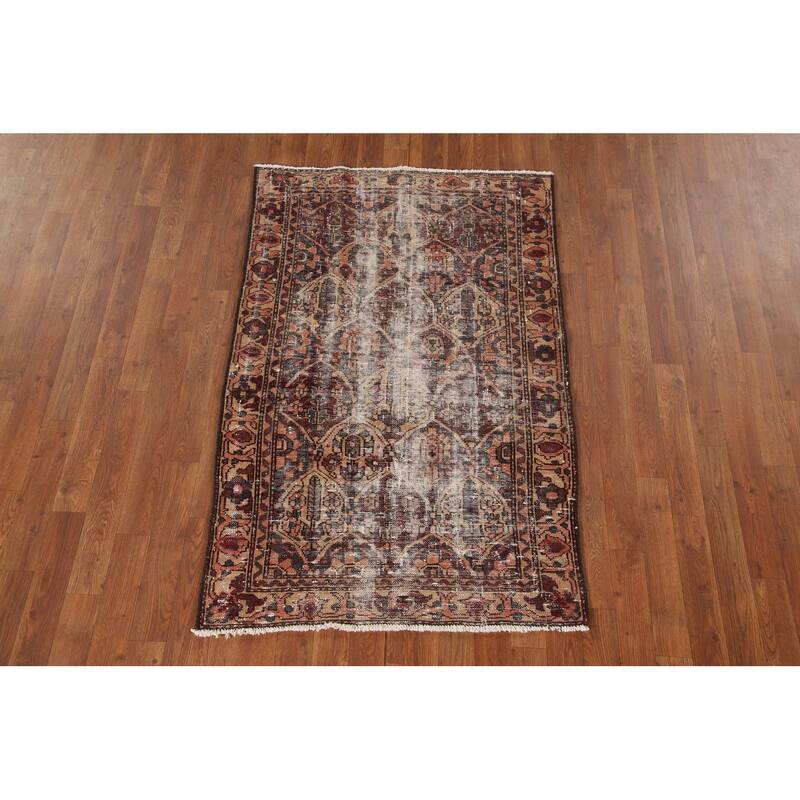 Hand Knotted Oriental 100% Wool Carpet Traditional Geometric Oranges & Rust Bakhtiari Area Rug - 4' 10'' X 3' 1''