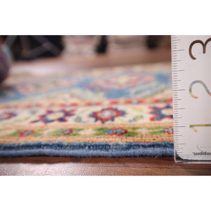 Blue Geometric Kazak Rug Handmade Oriental Wool Carpet - 2'1" x 2'10"