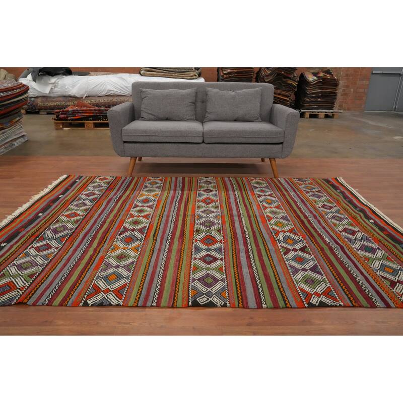 Hand Woven Oriental 100% Wool Carpet Southwestern Tribal Multi-Colored Kilim Area Rug - 8' 3'' X 6' 0''