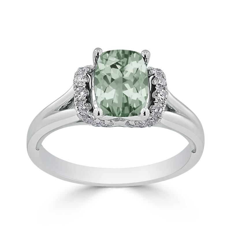 Auriya 1ct Modern Cushion-cut Green Amethyst and Diamond Engagement Ring 1/4ctw 14k Gold