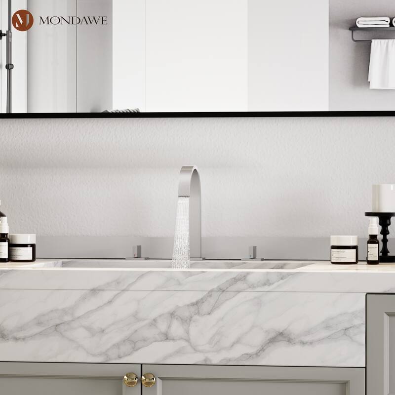 Mondawe Deck Mounted 8 Inch Widespread Double-Handle Bathroom Faucet in Matte Black for Bathroom, Vanity, Laundry