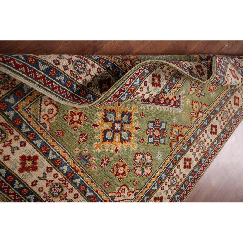 Light Green Kazak Accent Rug Handmade Wool Carpet - 3'4" x 4'9"