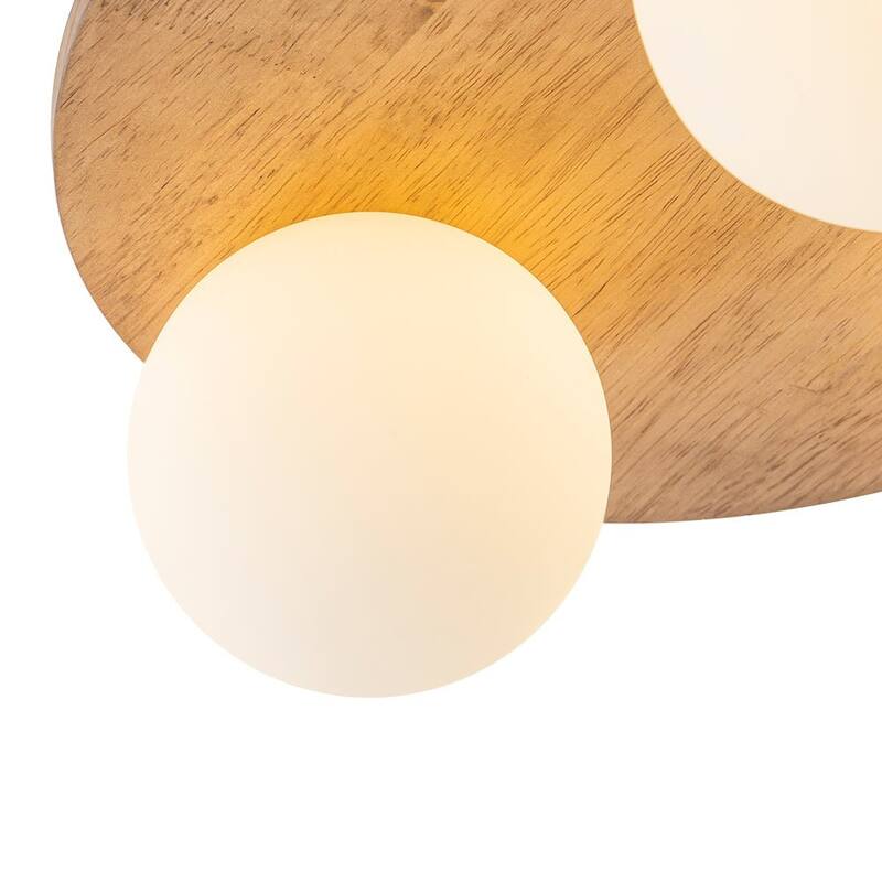 Italy Vintage Wood 3-Light Glass Globe Semi Flush Mount