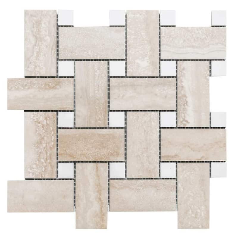 The Tile Life Stately Basketweave 13x13 Travertine Porcelain Floor and Wall Tile