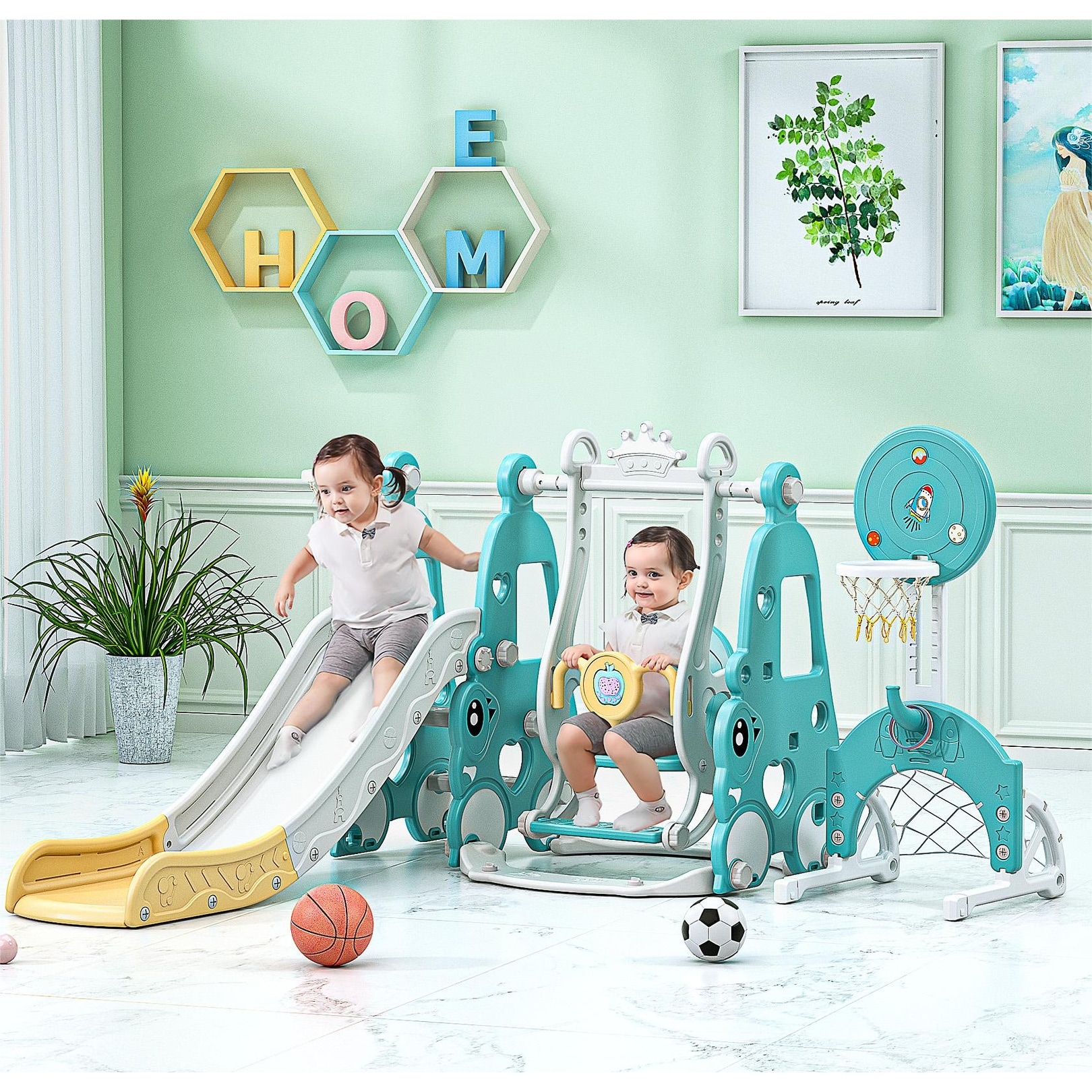 Plastic slide and swing 2025 set