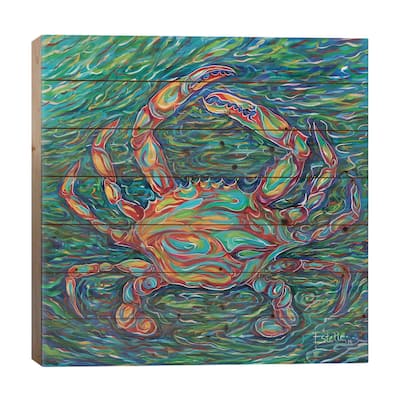 Crab Print On Wood by Estelle Grengs - Multi-Color