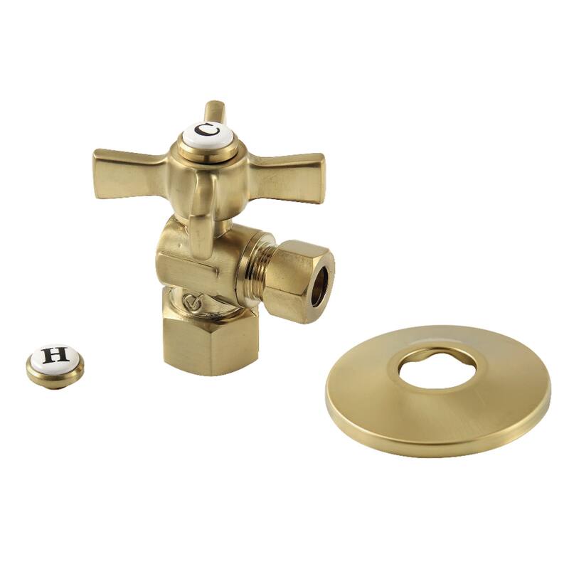 Millennium 1/2-Inch FIP x 3/8-Inch OD Comp Quarter-Turn Angle Stop Valve with Flange - Brushed Brass